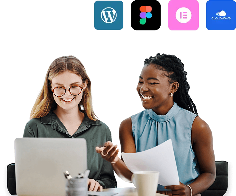 team-sara-megan-wordpress-figma-elementor-cloudways-laptop