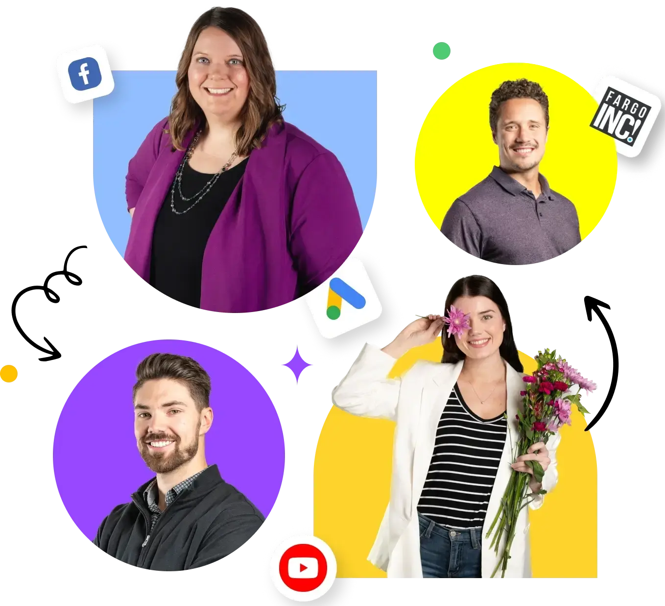 team-marketing-collage-social-ads-experts-color-circles